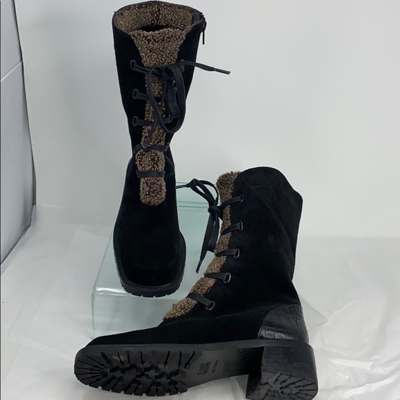 Stuart Weizman Sz 6B Black Suede Shearling Boots - Picture 5 of 14